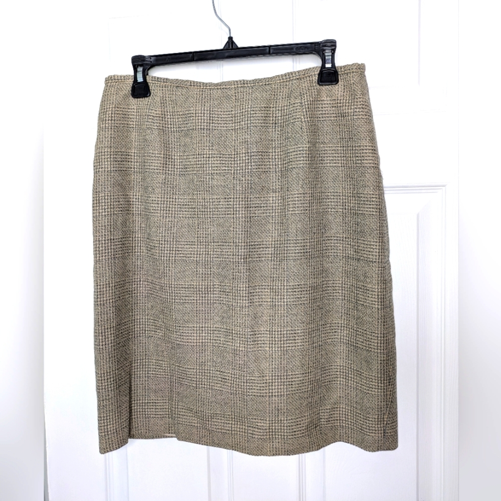 Vintage 90s Lafayette 148 Wool And LinenTweed Skirt Size 12 Natural Fibers